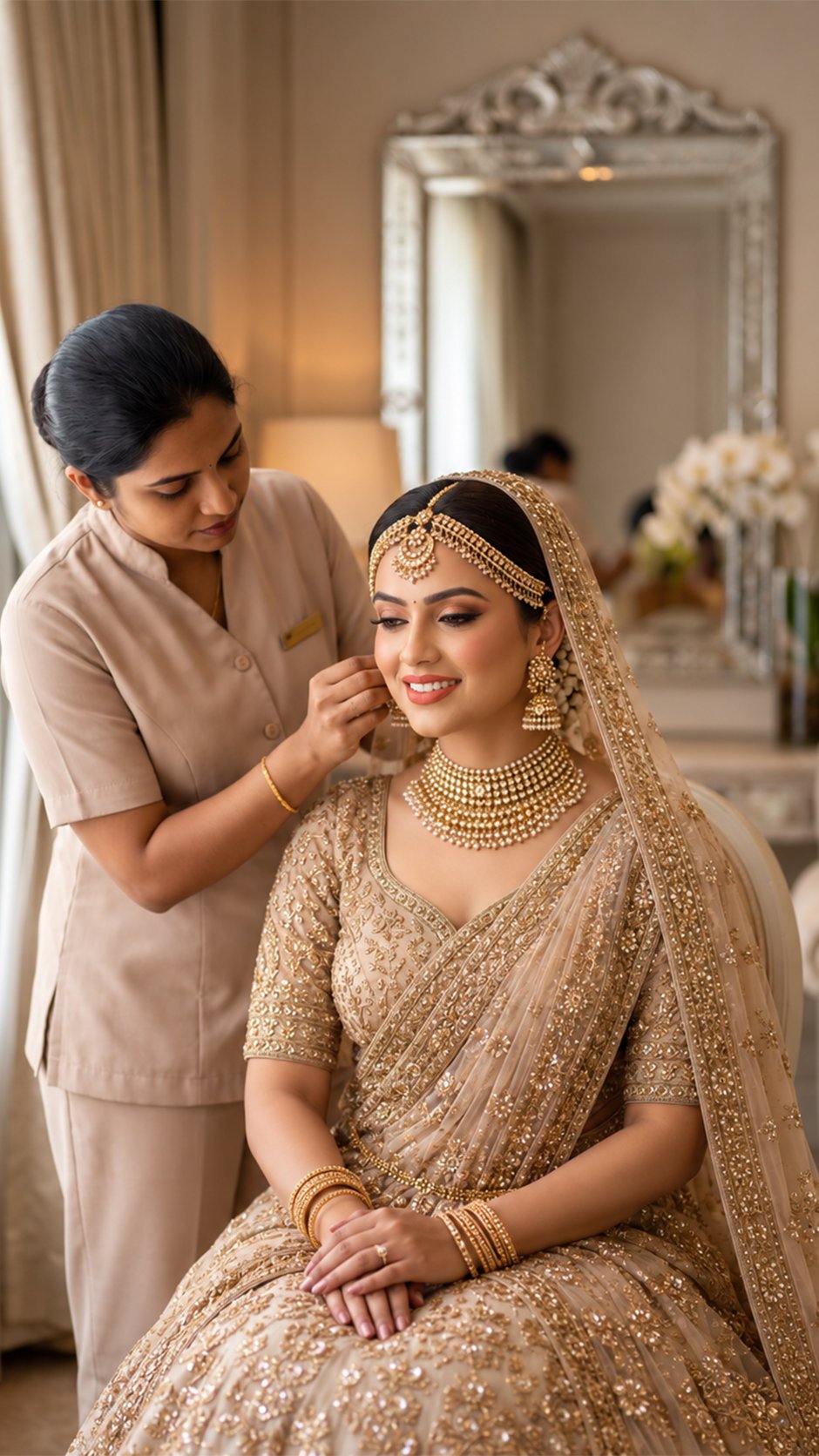 South Indian bride adorned in gold jewelry and floral hair accessories at S for Swag Kochi